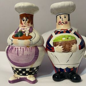 👨‍🍳 Charming Vintage Chubby Chef Ceramic Salt & Pepper Shakers Set 👩‍🍳